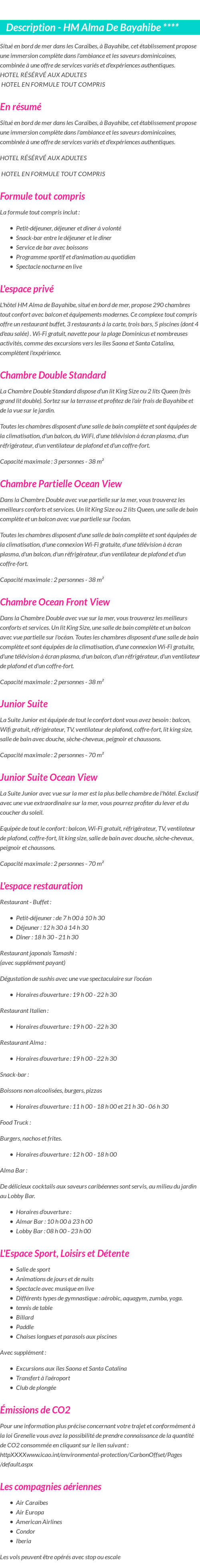 Détails du séjour