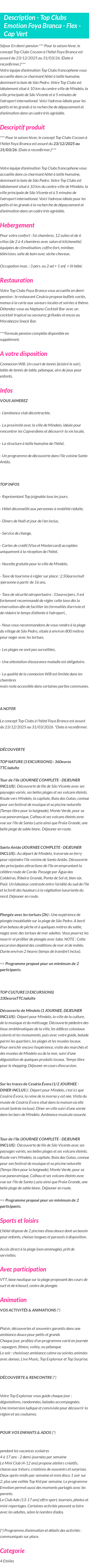 Détails du séjour