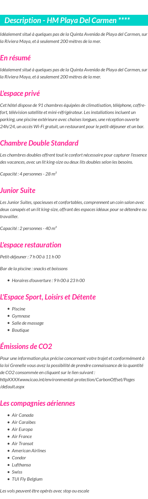 Détails du séjour
