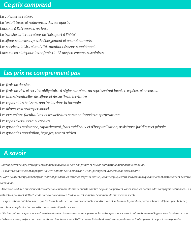 Conditions tarifaires