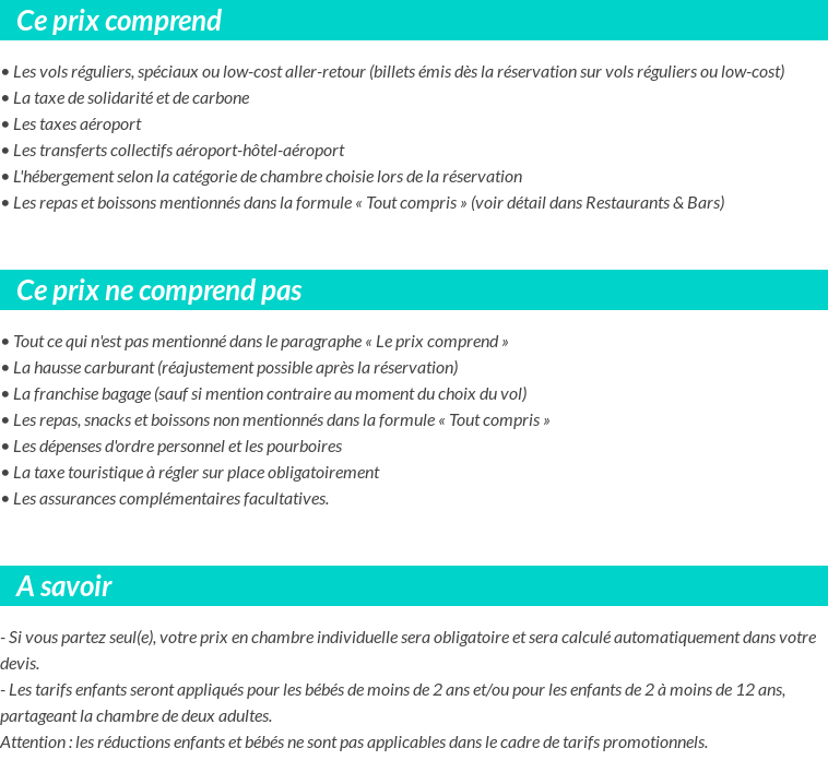 Conditions tarifaires