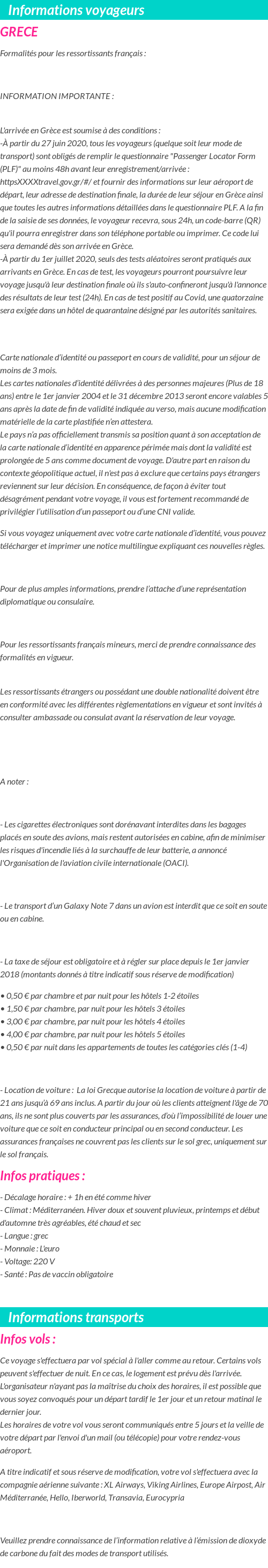 Formalités et infos voyageurs