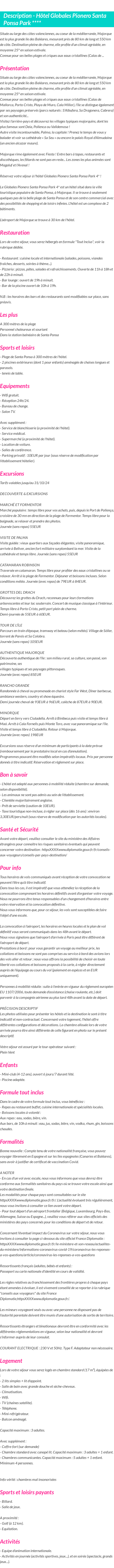 Détails du séjour