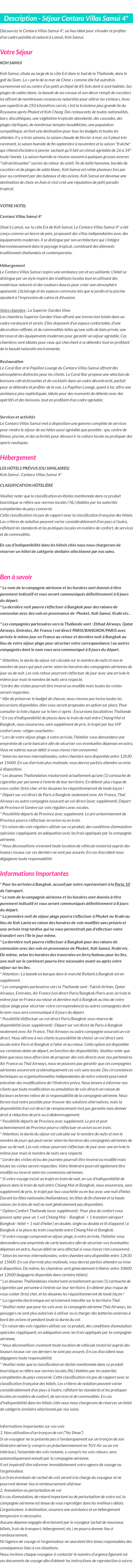Détails du séjour