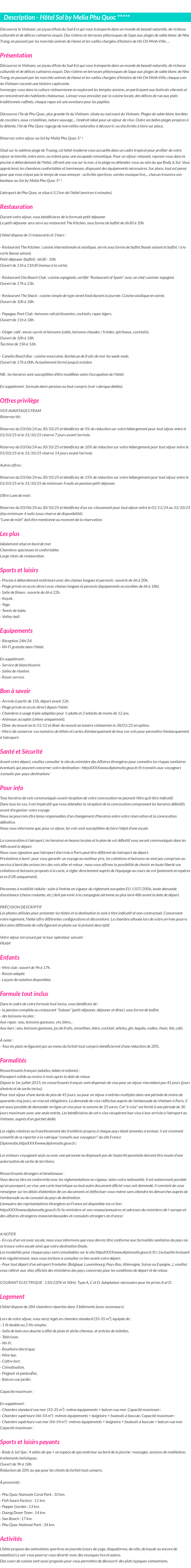 Détails du séjour
