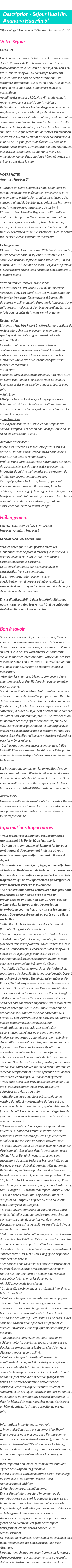 Détails du séjour