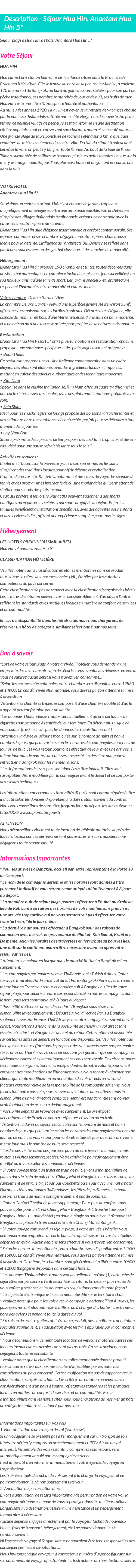 Détails du séjour