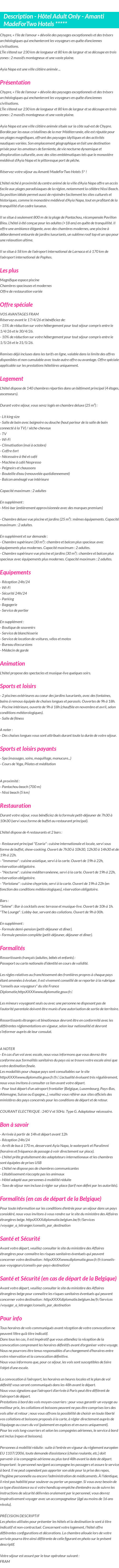 Détails du séjour