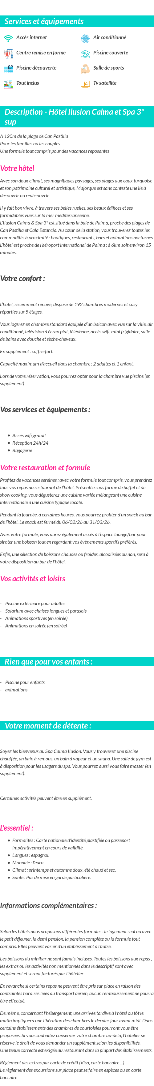 Détails du séjour