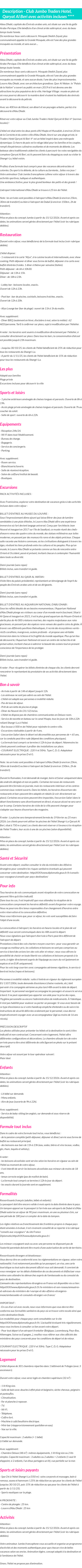 Détails du séjour