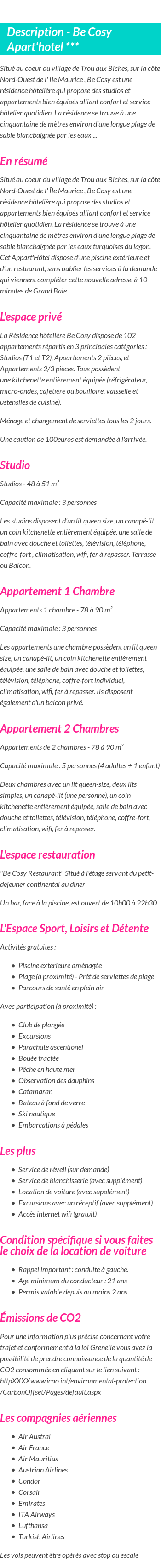Détails du séjour