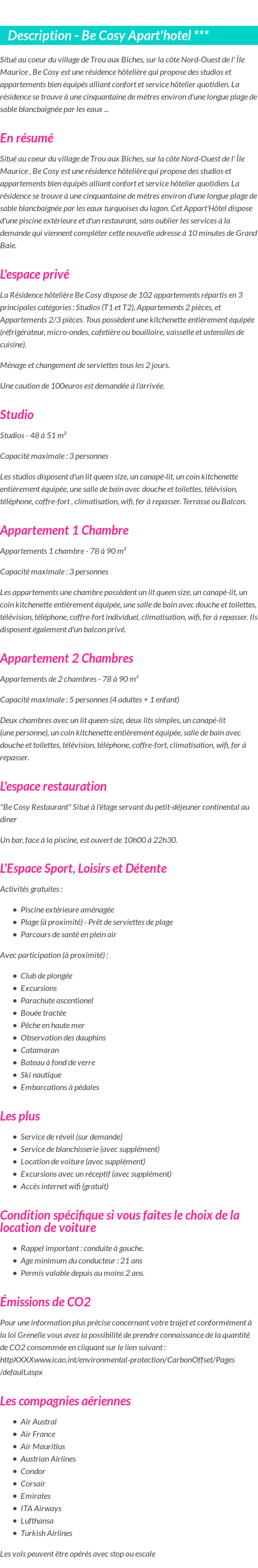 Détails du séjour