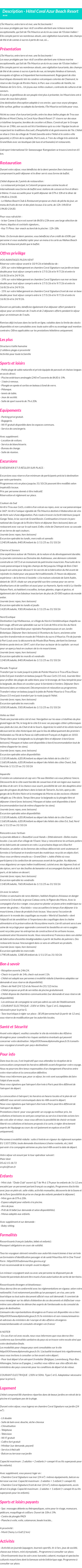 Détails du séjour