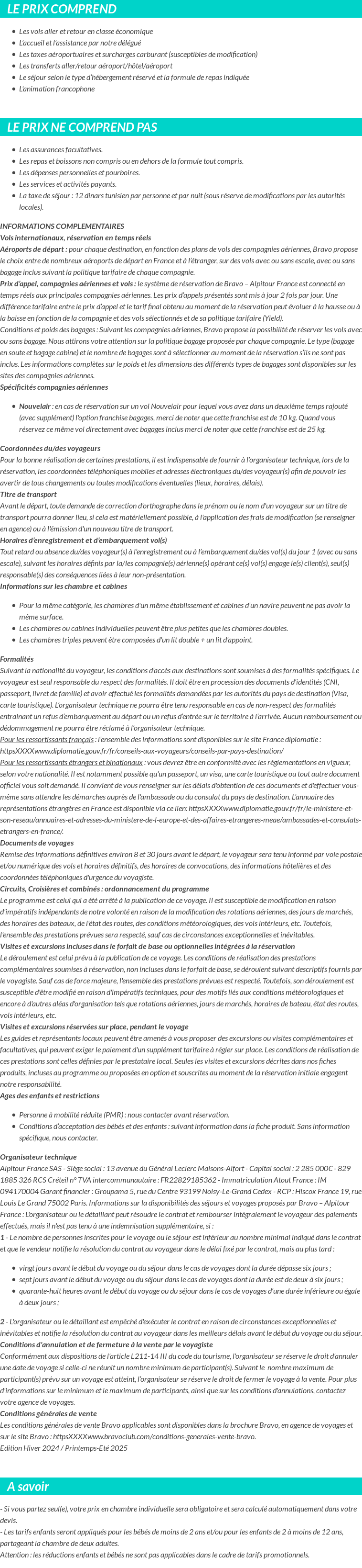 Conditions tarifaires