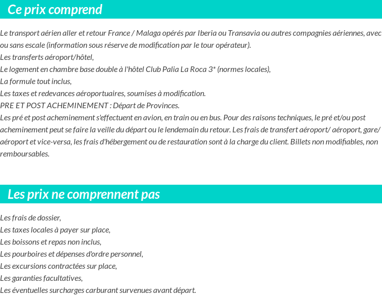 Conditions tarifaires