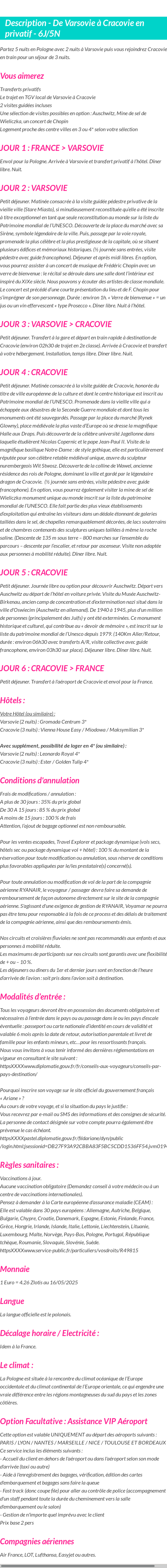 Détails du séjour