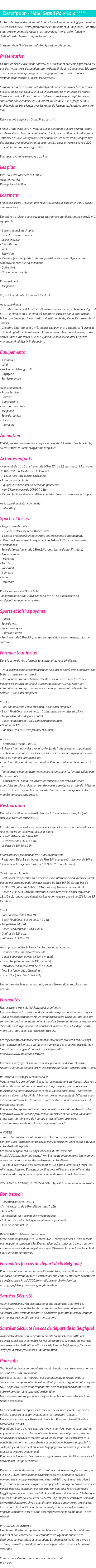 Détails du séjour