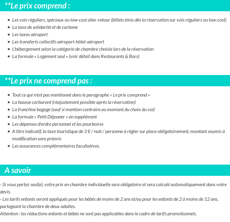 Conditions tarifaires