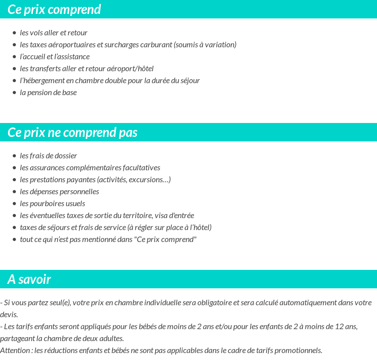 Conditions tarifaires