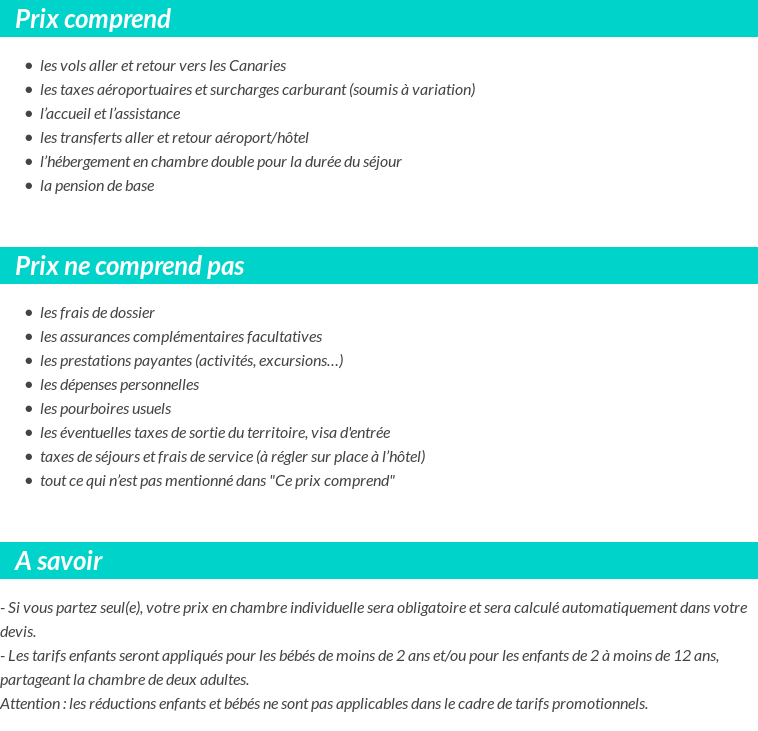 Conditions tarifaires