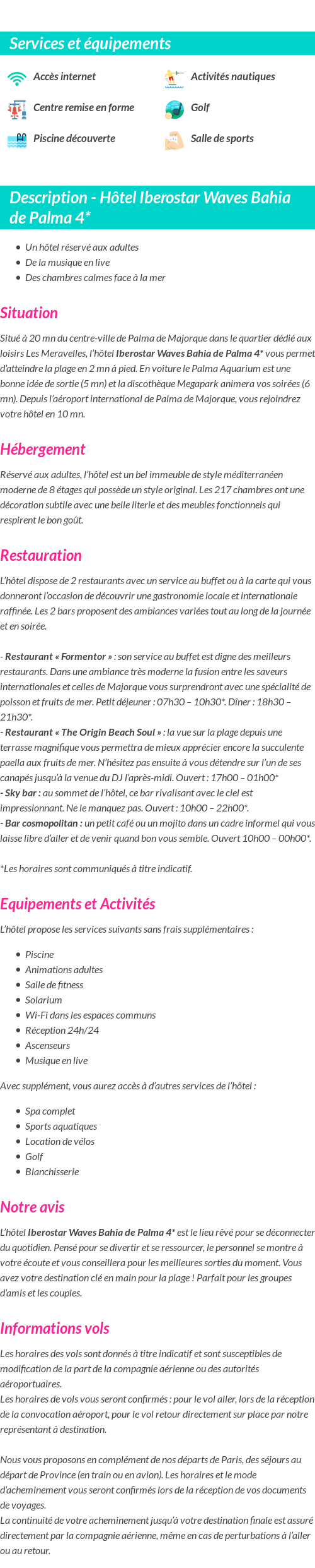 Détails du séjour