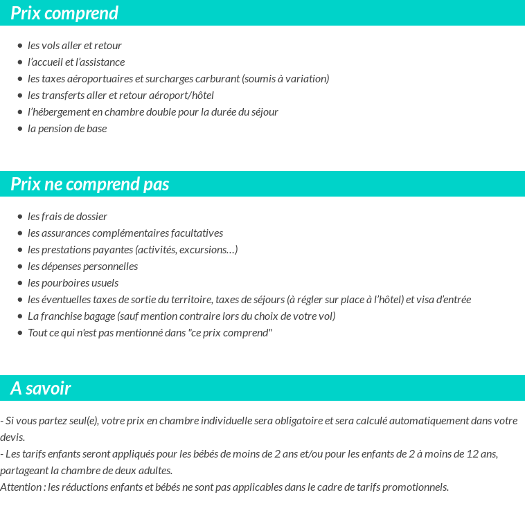 Conditions tarifaires
