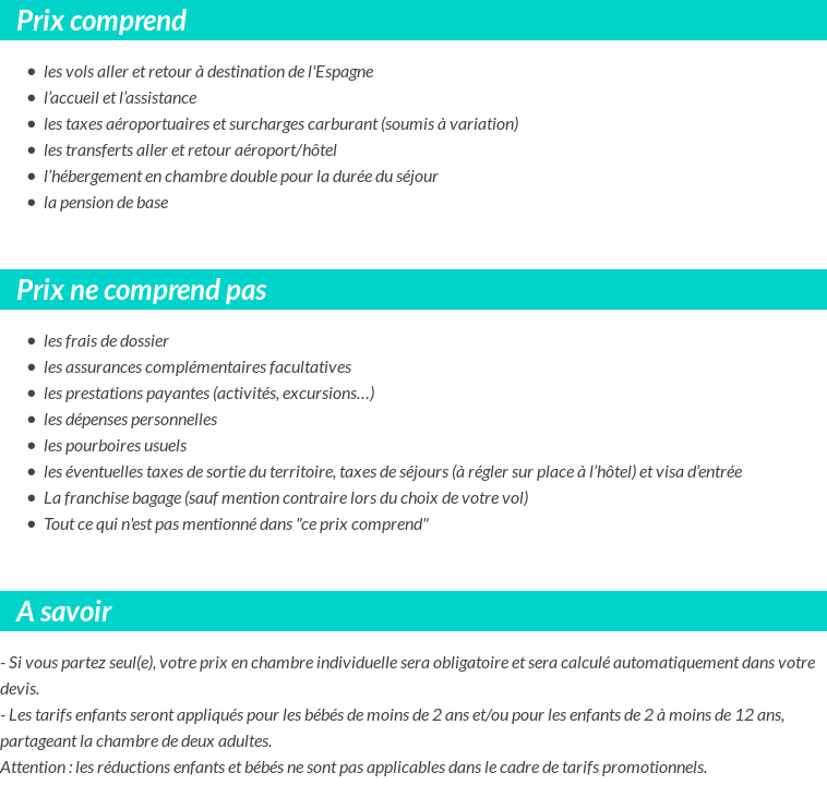 Conditions tarifaires