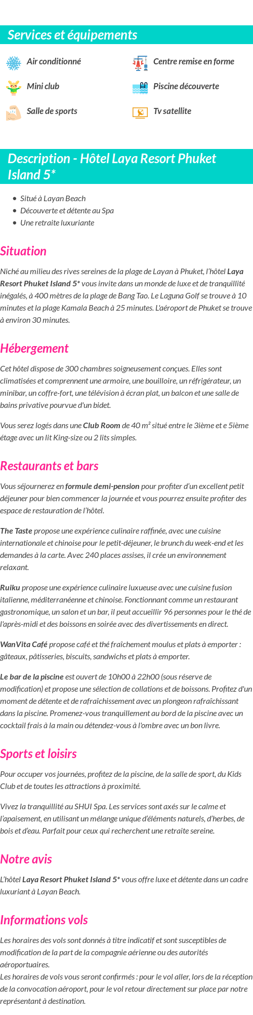 Détails du séjour