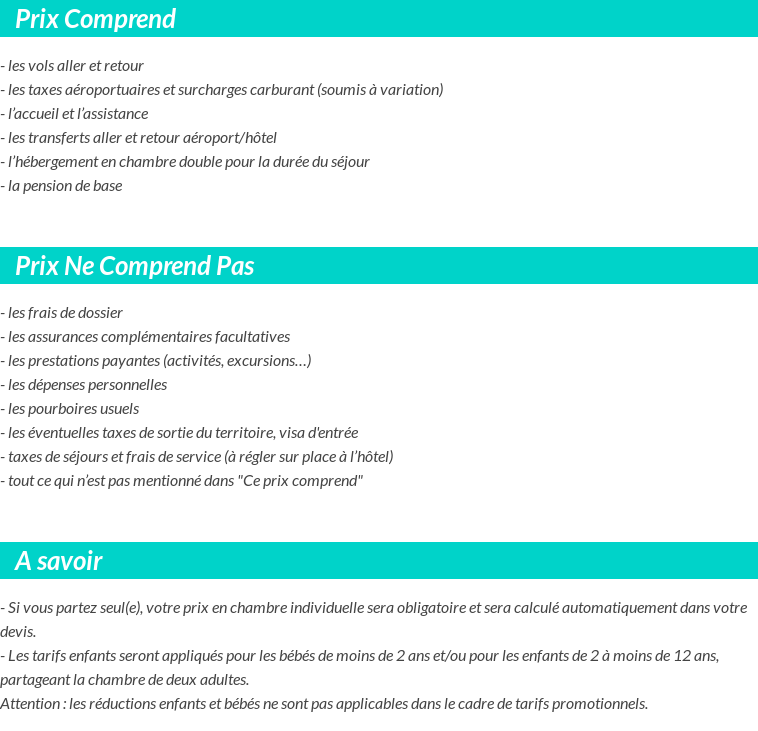 Conditions tarifaires