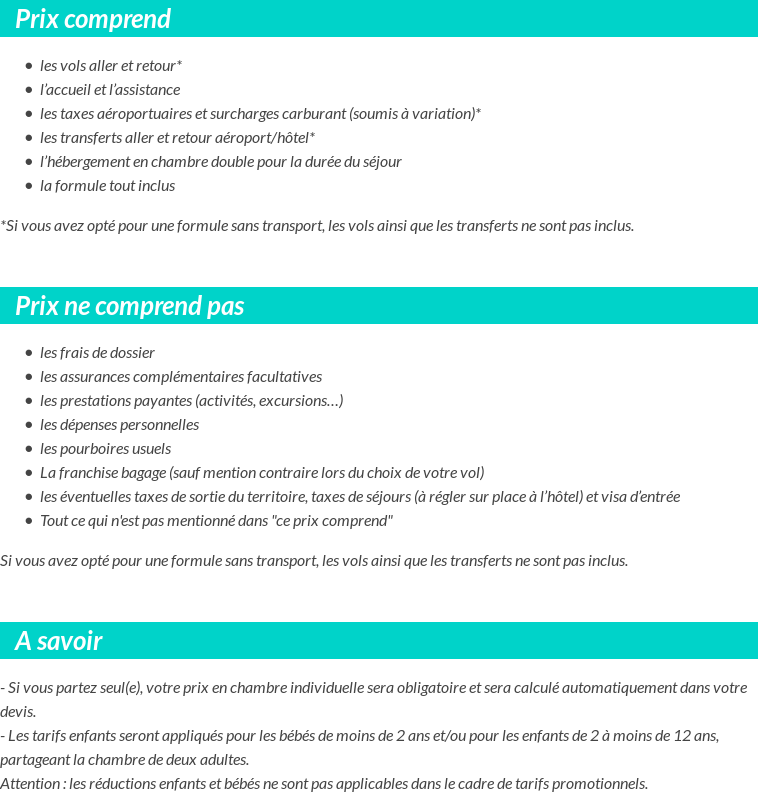 Conditions tarifaires