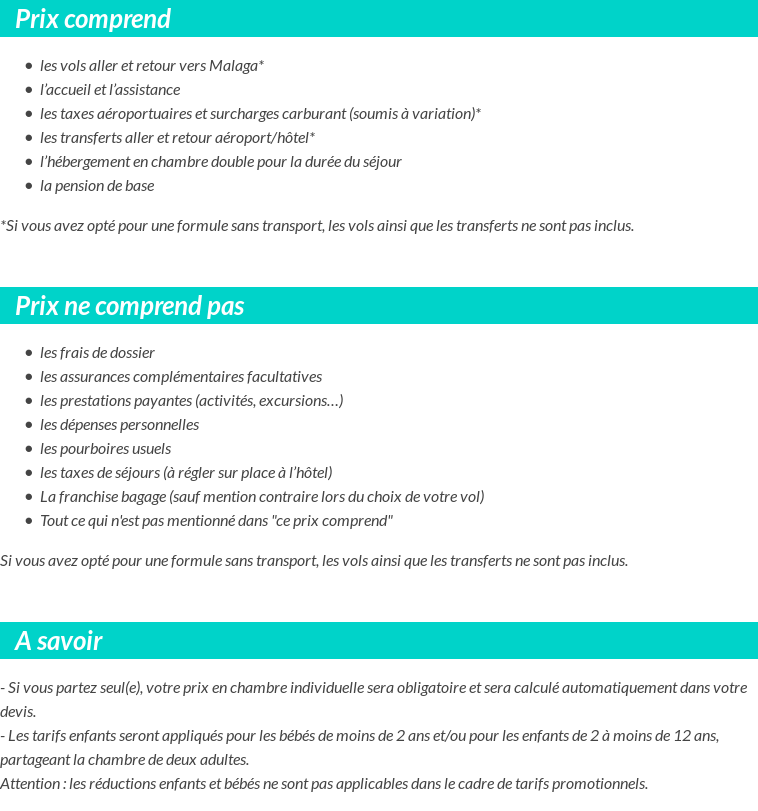Conditions tarifaires