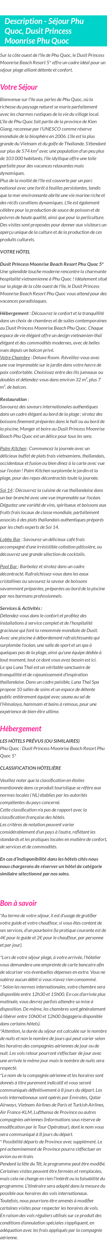 Détails du séjour