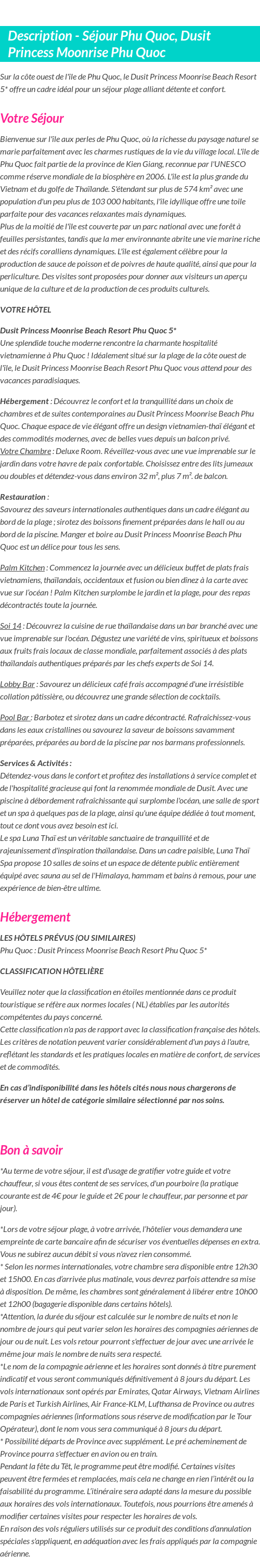 Détails du séjour