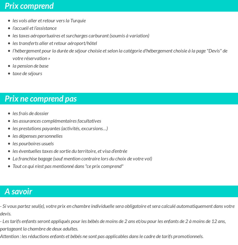 Conditions tarifaires