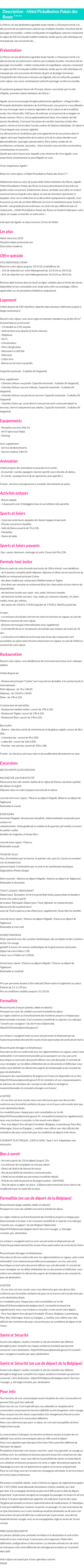 Détails du séjour