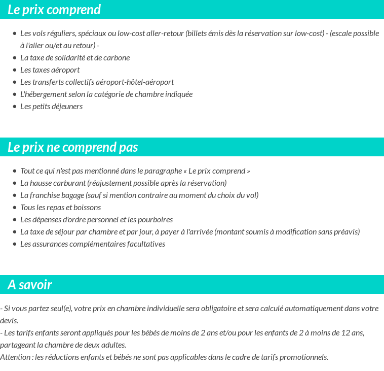 Conditions tarifaires