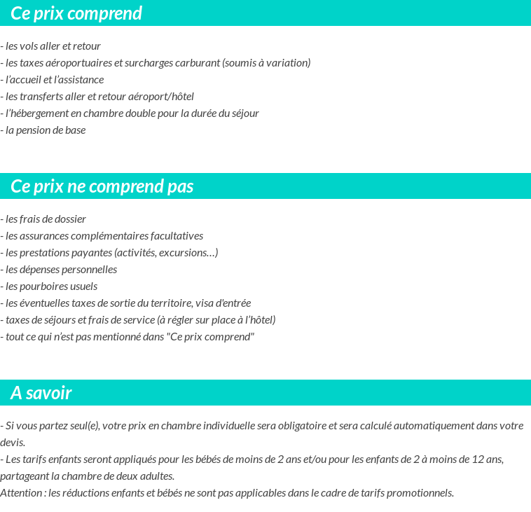 Conditions tarifaires