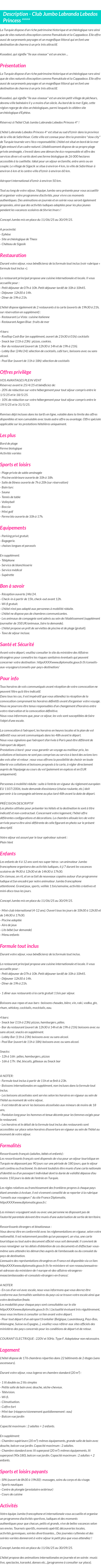 Détails du séjour