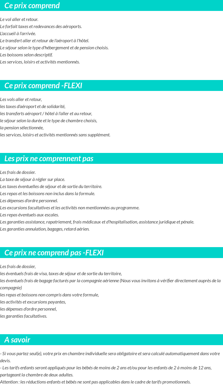 Conditions tarifaires