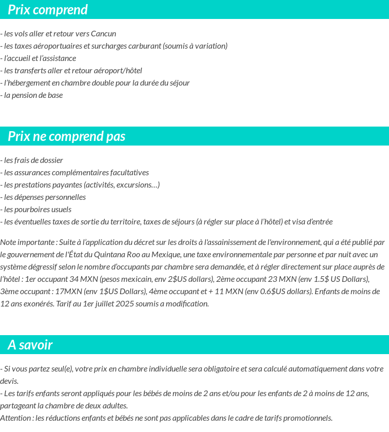 Conditions tarifaires