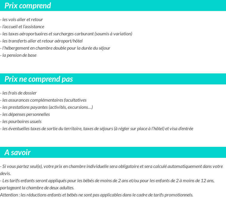 Conditions tarifaires