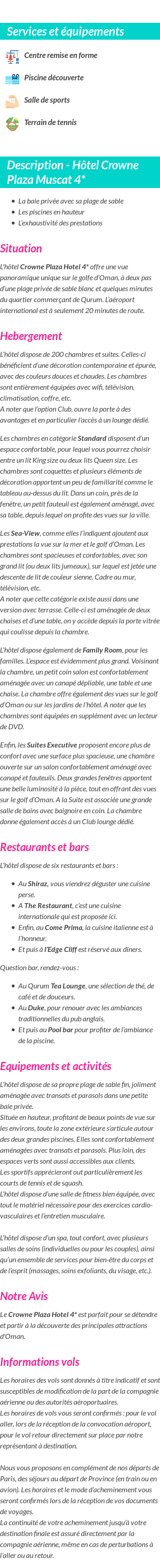 Détails du séjour