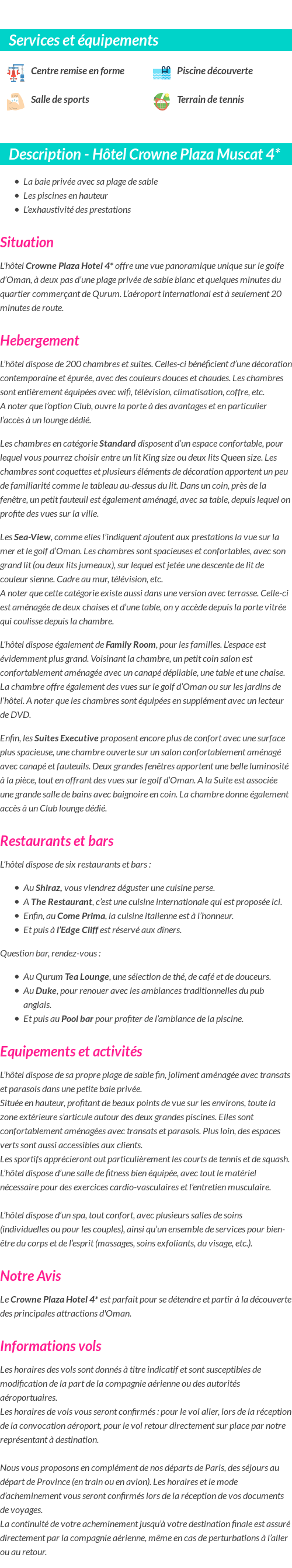 Détails du séjour