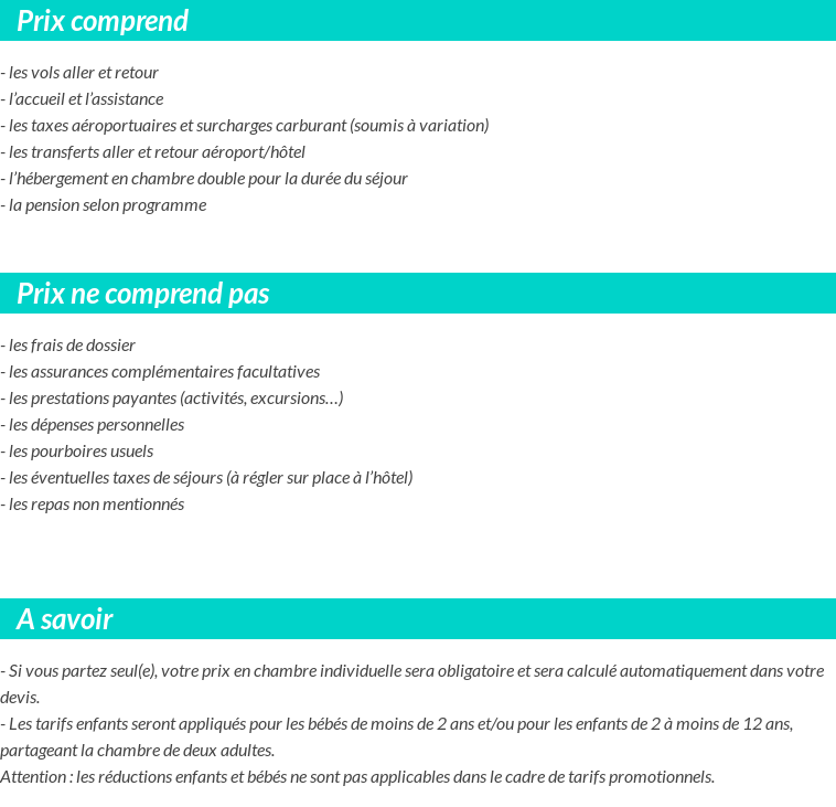 Conditions tarifaires