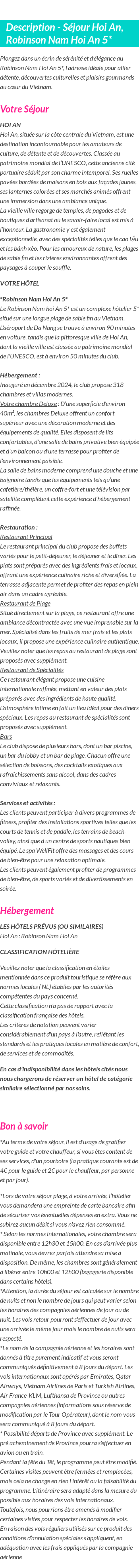 Détails du séjour