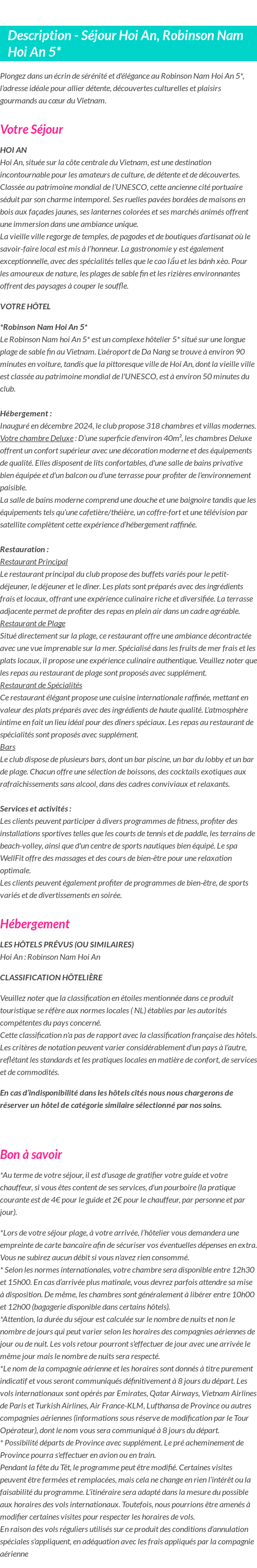 Détails du séjour