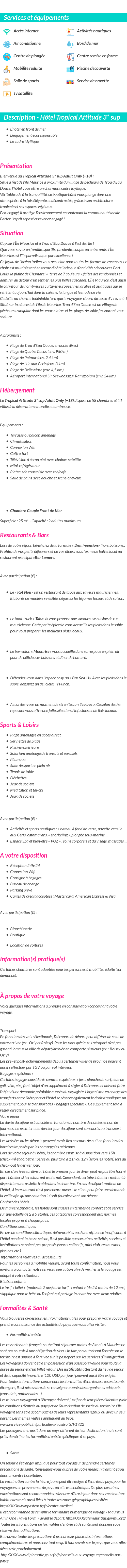 Détails du séjour