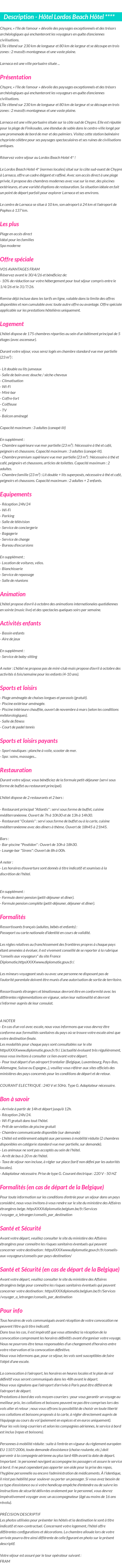 Détails du séjour