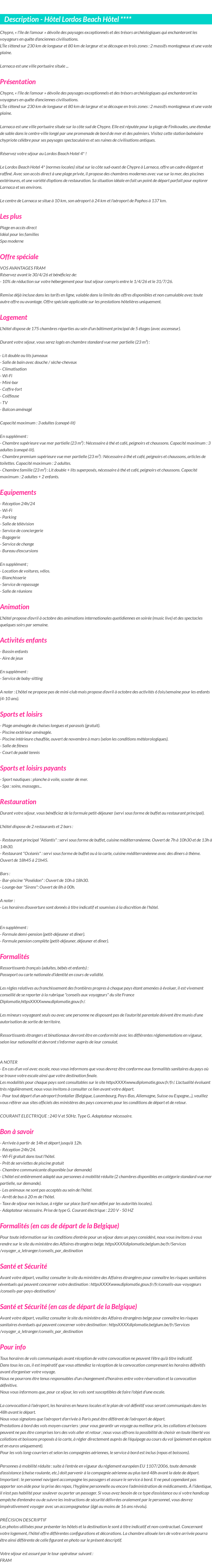 Détails du séjour