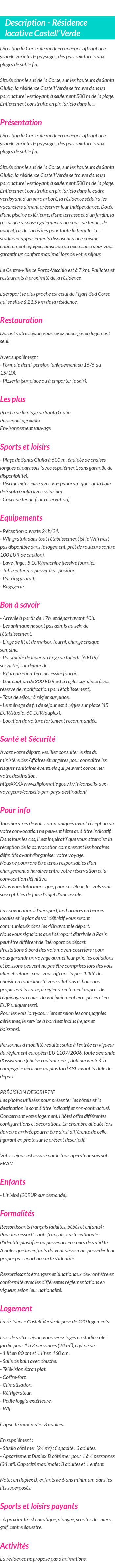 Détails du séjour